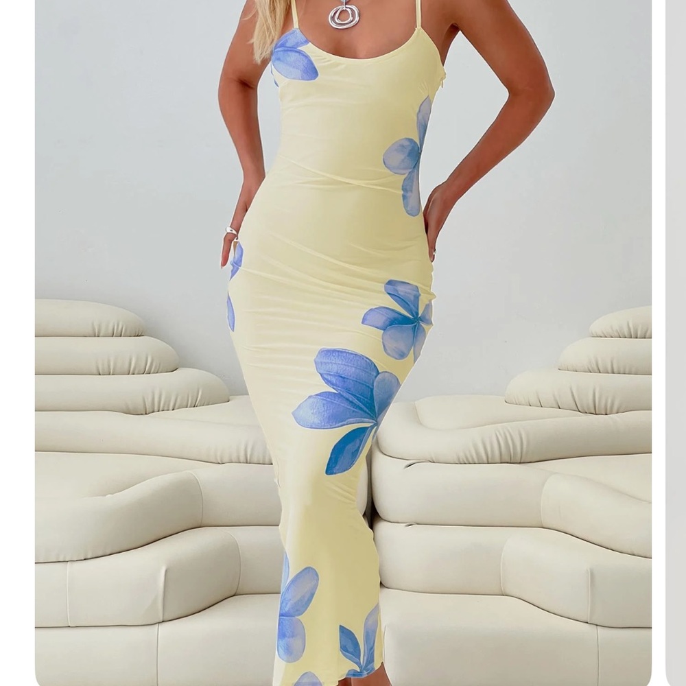 Princess Polly Yellow and Blue Floral Maxi Dress